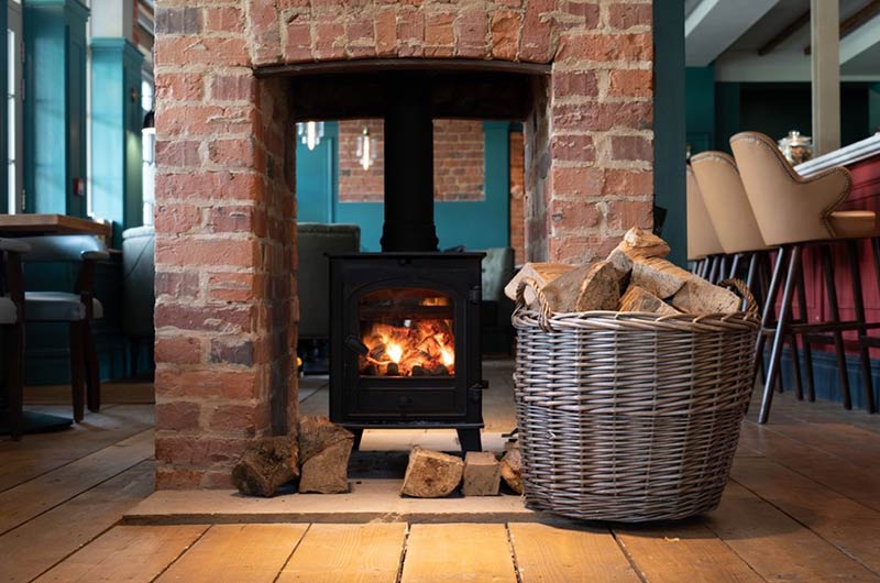 Lit Fireplace